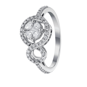 OSE  Ring in 18K White Gold Studded  with  Fancy cut and Round Diamonds