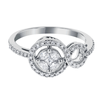 OSE  Ring in 18K White Gold Studded  with  Fancy cut and Round Diamonds