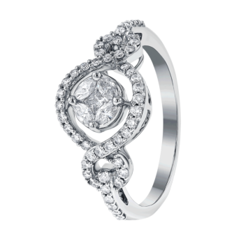 OSE  Ring in 18K White Gold Studded  with  Fancy cut and Round Diamonds