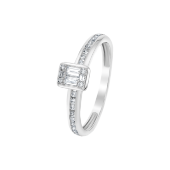 OneSixEight Emerald Shaped Diamond Ring With Half Eternity Band 18K White Gold