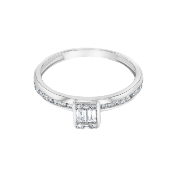 OneSixEight Emerald Shaped Diamond Ring With Half Eternity Band 18K White Gold