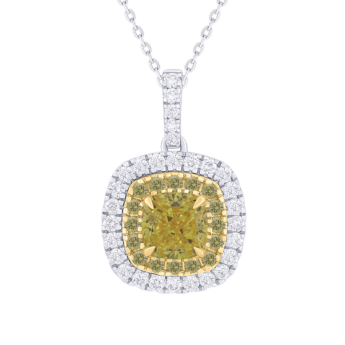 Gaia 1 Carat Lab Grown Fancy Vivid Yellow Cushion Cut Diamond Pendant