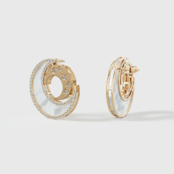 Qamar Layali 18k Yellow Gold Diamond and Mother of Pearl Earrings