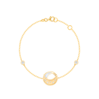 18k Yellow Gold Qamar Bracelet With Diamond And Mother of Pearl