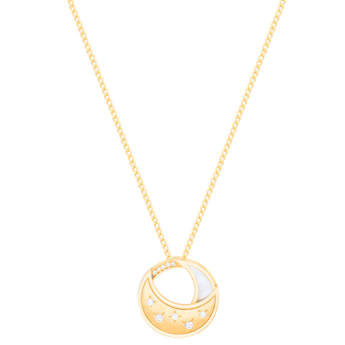 قلادة قمر من الذهب الأصفر عيار 18 قيراط مرصعة بالألماس وعرق اللؤلؤ