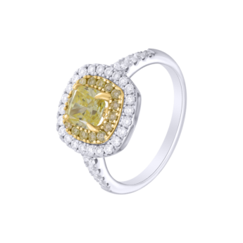 Gaia 1 Carat Lab Grown Fancy Vivid Yellow Cushion Cut Diamond Ring
