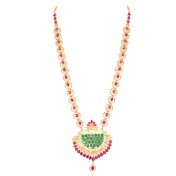Rangoli 22k Yellow Gold Ruby & Emerald Necklace and Earrings