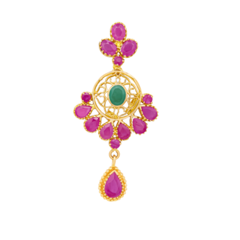 Rangoli 22k Yellow Gold Ruby & Emerald Necklace and Earrings