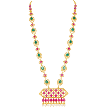 Rangoli 22k Yellow Gold Ruby & Emerald Necklace and Earrings