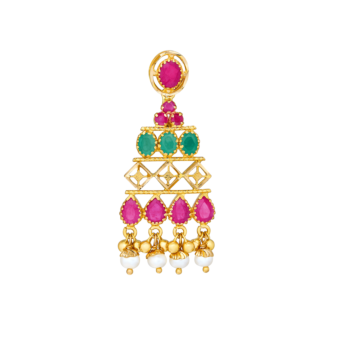 Rangoli 22k Yellow Gold Ruby & Emerald Necklace and Earrings