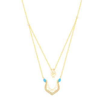 Ummi Yellow Gold Necklace with Diamond and Turquoise  