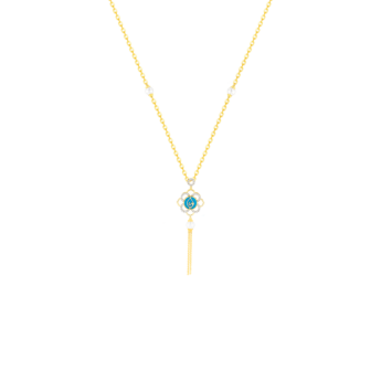 Ummi Yellow Gold Necklace with Diamond, Pearl and Turquoise  