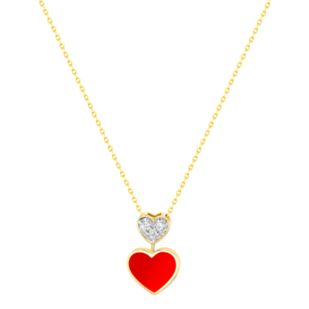 Damas Valentine's Day Collection Pendant and Chain In 18K Yellow Gold Featuring Ceramic and Diamonds