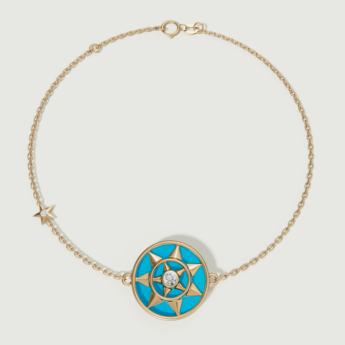 سوار فرفشة شمس من الذهب الأصفر عيار 18 قيراط مرصع بالفيروز والألماس