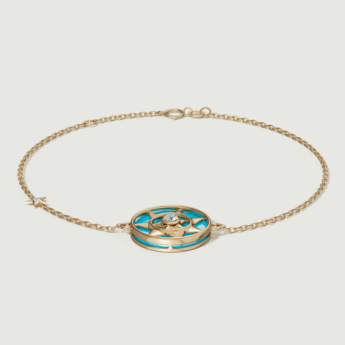 سوار فرفشة شمس من الذهب الأصفر عيار 18 قيراط مرصع بالفيروز والألماس