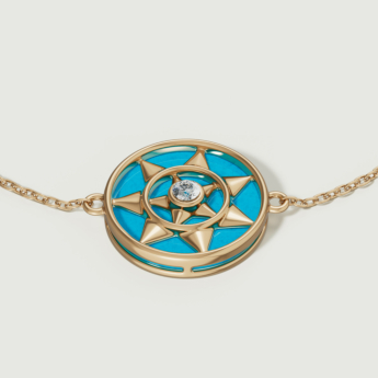 سوار فرفشة شمس من الذهب الأصفر عيار 18 قيراط مرصع بالفيروز والألماس