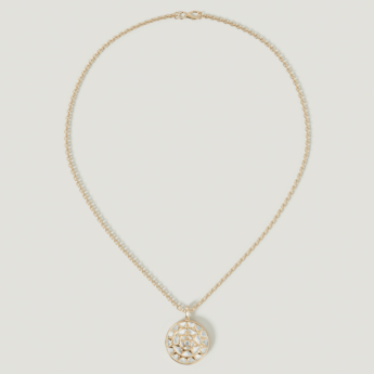 قلادة فرفشة شمس من الذهب الأصفر عيار 18 قيراط، مرصعة بعرق اللؤلؤ الأبيض والألماس