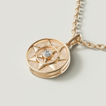 Farfasha Shams 18k Yellow Gold Golden Mother of Pearl and Diamond Necklace