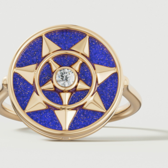 خاتم فرفشة شمس من الذهب الأصفر عيار 18 قيراط مرصع باللازورد والألماس
