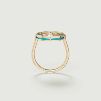 خاتم فرفشة شمس من الذهب الأصفر عيار 18 قيراط مرصع بالفيروز والألماس