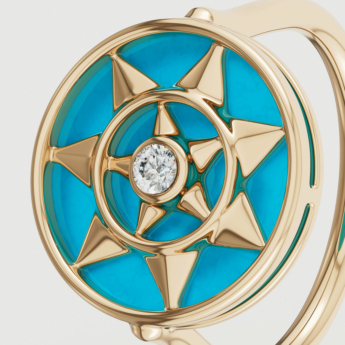 خاتم فرفشة شمس من الذهب الأصفر عيار 18 قيراط مرصع بالفيروز والألماس