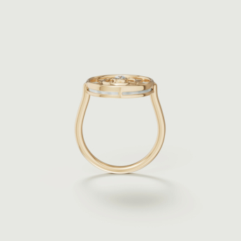 خاتم فرفشة شمس من الذهب الأصفر عيار 18 قيراط، مرصع بعرق اللؤلؤ الأبيض والألماس