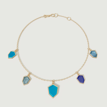Spring 18k Yellow Gold Anklet with Swiss Blue Topaz, London Blue Topaz, Lapis Lazuli and Turquoise