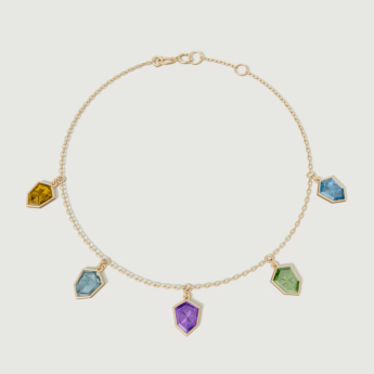 Spring 18k Yellow Gold Anklet with Amethyst, Citrine, Peridot, Swiss Blue Topaz and London Blue Topaz