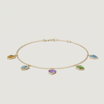 Spring 18k Yellow Gold Anklet with Amethyst, Citrine, Peridot, Swiss Blue Topaz and London Blue Topaz
