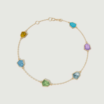 Spring 18k Yellow Gold Bracelet with Amethyst, Citrine, Peridot, Swiss Blue Topaz and London Blue Topaz 