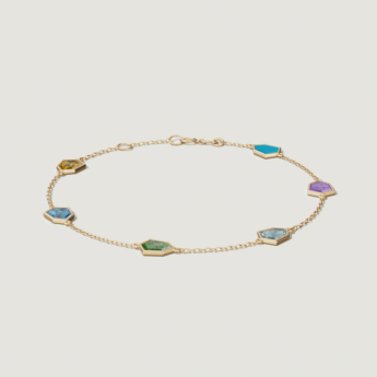Spring 18k Yellow Gold Bracelet with Amethyst, Citrine, Peridot, Swiss Blue Topaz and London Blue Topaz 
