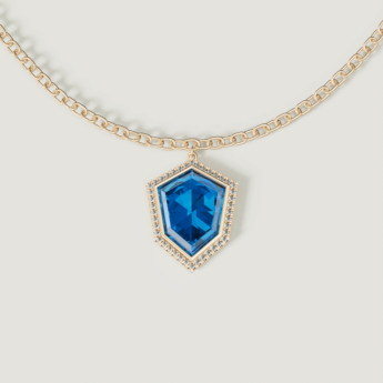 قلادة الربيع من الذهب الأصفر عيار 18 قيراط مرصعة بالتوباز الأزرق اللندني والألماس