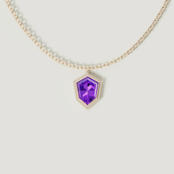 Spring 18k Yellow Gold Necklace with Amethyst and Diamond 