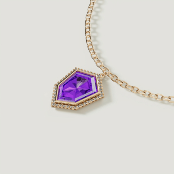 Spring 18k Yellow Gold Necklace with Amethyst and Diamond 