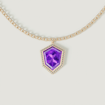 Spring 18k Yellow Gold Necklace with Amethyst and Diamond 