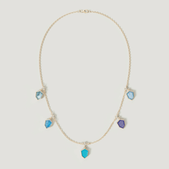 Spring 18k Yellow Gold Necklace with London Blue Topaz, Lapis Lazuli, Turquoise and Diamond 