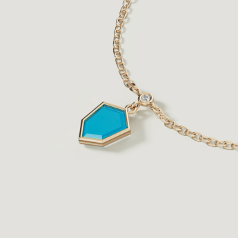 Spring 18k Yellow Gold Necklace with London Blue Topaz, Lapis Lazuli, Turquoise and Diamond 
