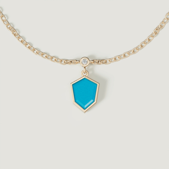 Spring 18k Yellow Gold Necklace with London Blue Topaz, Lapis Lazuli, Turquoise and Diamond 
