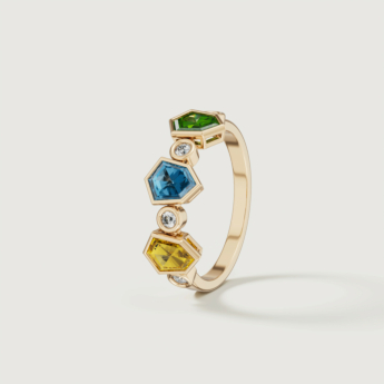 Spring 18k Yellow Gold Ring with Citrine, Peridot, Swiss Blue Topaz and Diamond