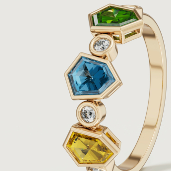 Spring 18k Yellow Gold Ring with Citrine, Peridot, Swiss Blue Topaz and Diamond