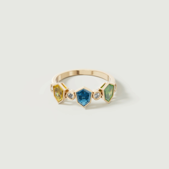 Spring 18k Yellow Gold Ring with Citrine, Peridot, Swiss Blue Topaz and Diamond