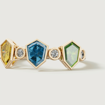 Spring 18k Yellow Gold Ring with Citrine, Peridot, Swiss Blue Topaz and Diamond