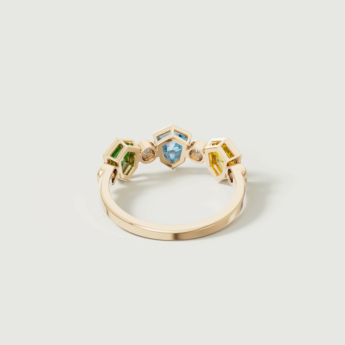 Spring 18k Yellow Gold Ring with Citrine, Peridot, Swiss Blue Topaz and Diamond