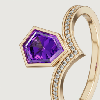 Spring 18k Yellow Gold Ring with Amethyst and Diamond