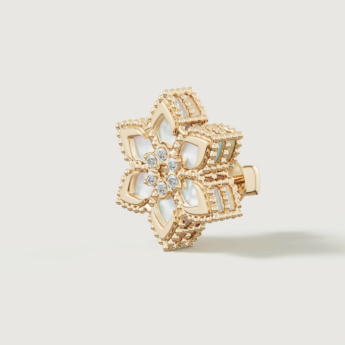 أقراط ستيلا دورو فيور دي لوتشي من الذهب الأصفر عيار 18 قيراط والألماس وعرق اللؤلؤ