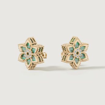 أقراط ستيلا دورو فيور دي لوتشي من الذهب الأصفر عيار 18 قيراط والألماس والملكيت