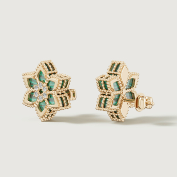 أقراط ستيلا دورو فيور دي لوتشي من الذهب الأصفر عيار 18 قيراط والألماس والملكيت