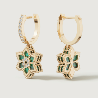 أقراط ستيلا دورو فيور دي لوتشي من الذهب الأصفر عيار 18 قيراط والألماس والملكيت