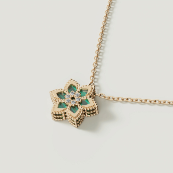Stella D’oro Fior di Luce 18k Yellow Gold Diamond & Malachite Necklace