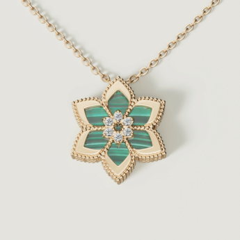 Stella D’oro Fior di Luce 18k Yellow Gold Diamond & Malachite Necklace